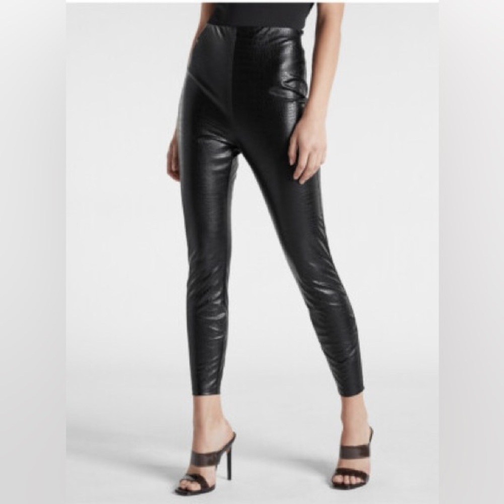 Express High-Waisted Croc-Embossed Faux Leather Leggings.